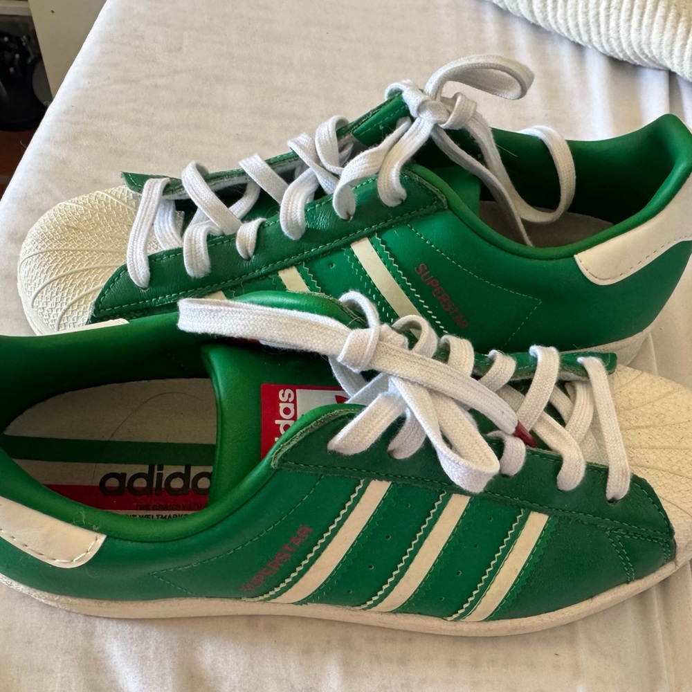adidas Superstar Green and White Sneakers